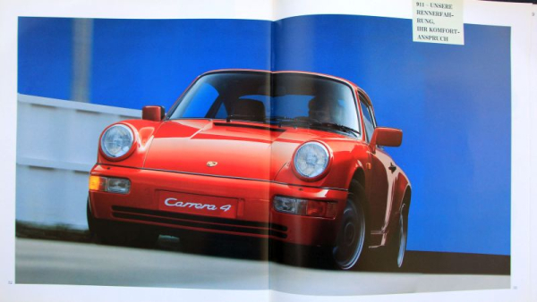 Porsche 911 Carrera 2 Turbo Modellprogramm 1990 Automobilprospekt (7130)